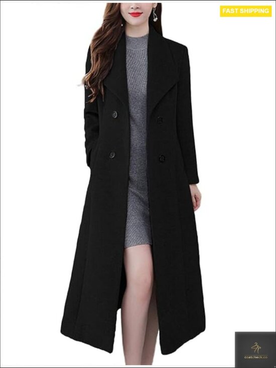 Jackets & Blazers - Wool Blend Pea Coat Shawl Collar Double Breasted Maxi Trench Overcoat